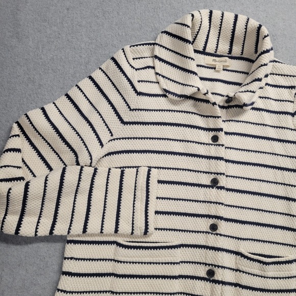 Madewell Sweaters - Madewell Cream and Black Striped Button-Up Cardigan